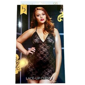 Baci White Label Women’s Lace Up Chemise Lingerie Black Queen Size New